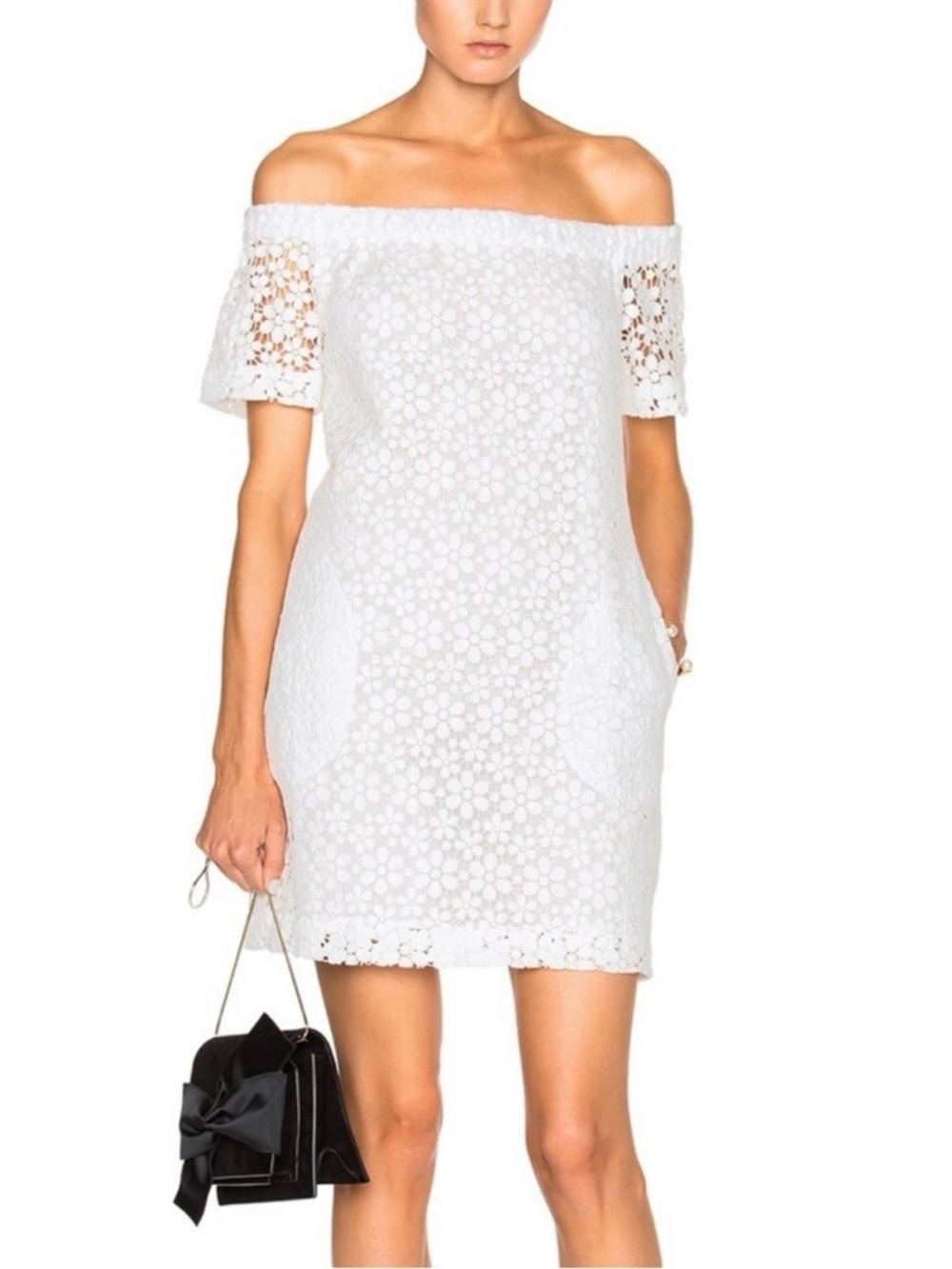 A.L.C. Bolen Off Shoulder Crochet Lace Mini Dress White Ivory Size 2